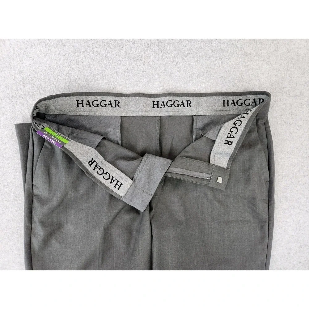 HAGGAR Super Flex Waistband Repreve Gray Pants Dress Grey Size 40 X 30 NEW -SOFT